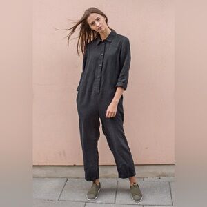 100% linen jumpsuit handmade in Lithuania.